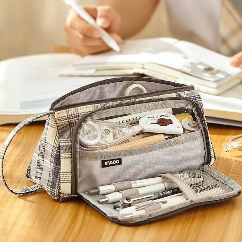 Thunlit Pencil Pouch Big Gray Zipper Pencil Case with Multiple Usages